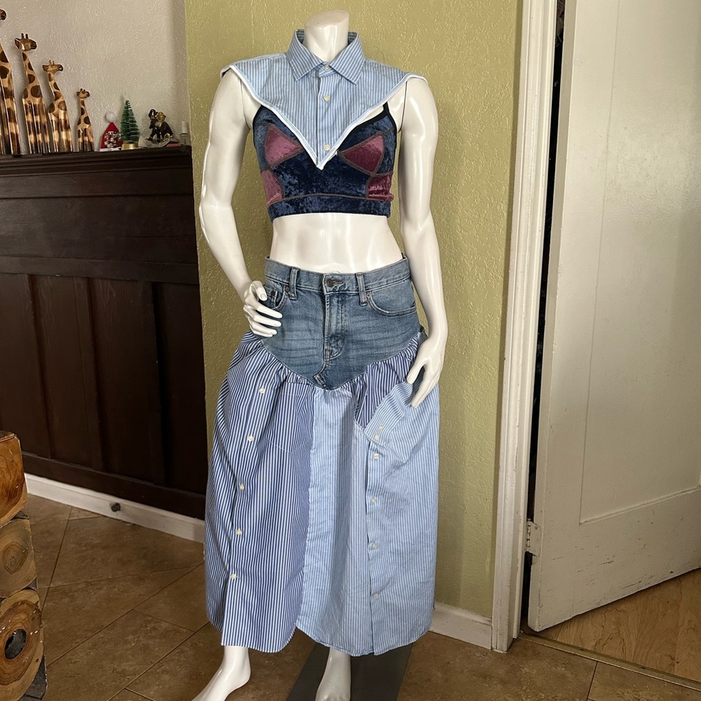 Blue Midi Skirt with Cut Out and Slit